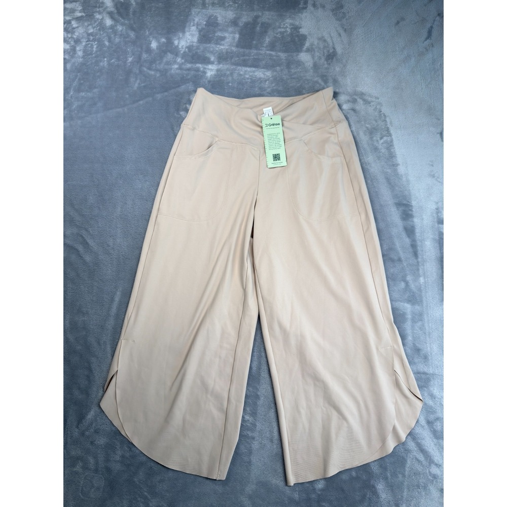 NWT G4Free Yoga Capris Pants Women's M Beige Split Hem High Waisted Wide Leg